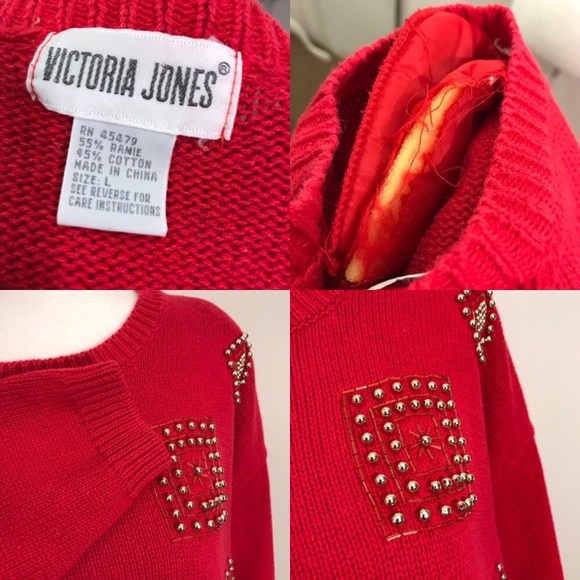 Vintage Victoria Jones Red Gold Beaded Sweater Large - Picture 8 of 8